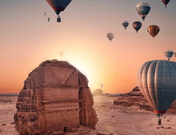 Hot air balloon in AlUla with sunrise
